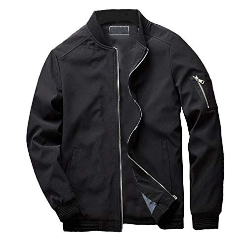 Mens Casual Lightweight Jacket Softshell Flight Bomber Jacket Varsity Coat Black