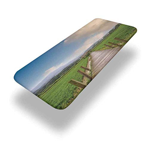 6ft Country Elastic Edge Picnic Table Cover Farm Scenery with Wooden Path and Barn Yard Cloudy Sky Nature Theme Picture Fitted Rectangular Polyester Table Cloth for Outdoor Travel Holiday Party