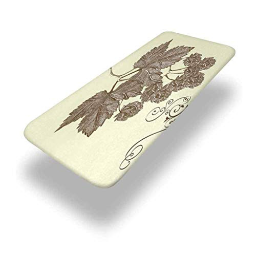 6ft Rustic Elastic Edge Picnic Table Cover Hop Branch with Leaves and Ornamental Lines Agriculture Harvest Artistic Design Art Fitted Rectangular Polyester Table Cloth for Outdoor Travel Holiday Party
