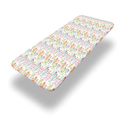 6ft Colorful Elastic Edge Fitted Table Cover Watercolor Style Sweets with Glazed Doughnut Macarons and Cupcakes with Frosting Fitted Rectangular Polyester Table Cloth for Outdoor Travel Holiday Party