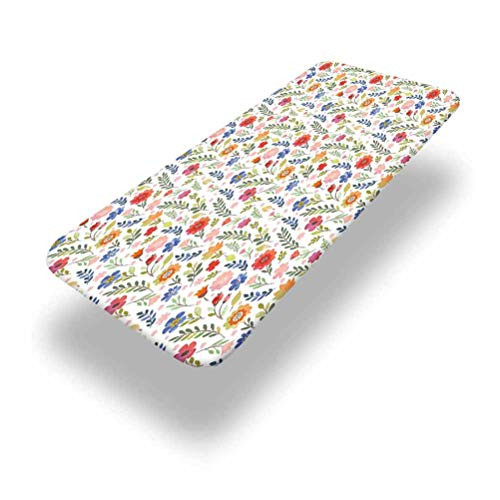 6ft Watercolor Elastic Edge Picnic Table Cover Floral Patterned Illustration with Leaves and Wildflowers Abstract Botanical Fitted Rectangular Polyester Table Cloth for Outdoor Travel Holiday Party