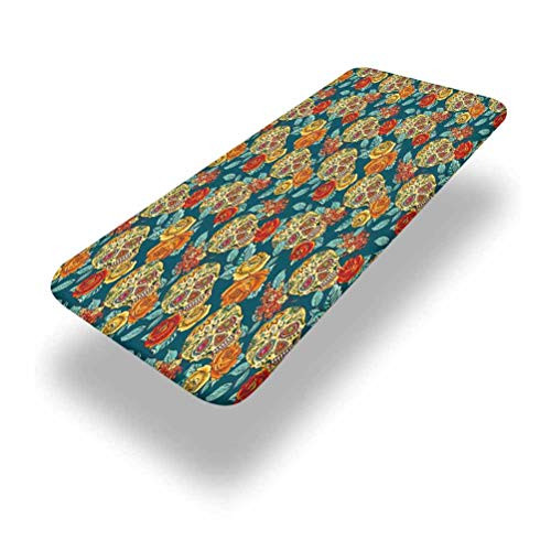 6ft Sugar Skull Decor Elastic Edge Picnic Table Cover Skulls Diamond Shapes in Eyes Roses Bouquets Colorful Pattern Art Print Fitted Rectangular Polyester Table Cloth for Outdoor Travel Holiday Party