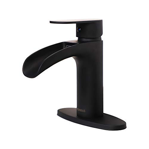 FORIOUS Black Bathroom Sink Faucet with Waterfall Spout  Basin Mixer Tap Matte Black Single Handle