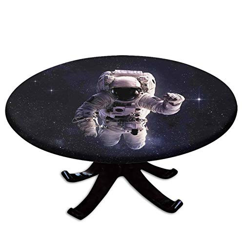 Elastic Edged Polyester Fitted Table Cover Astronaut in Outer Space Stardust Nebula in Milky Way Cosmonaut Apollo Art Fits up 40 inch-44 inch Diameter Tables The Ultimate Protection for Your Table White Dark