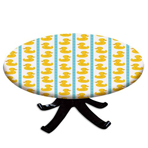 Elastic Edged Polyester Fitted Table Cover Yellow Duckies with Blue Stripes and Small Circles Baby Nursery Play Toys Pattern Fits up 40 inch-44 inch Diameter Tables The Ultimate Protection for Your Table Whit Elastic Edged Polyester Fitted Table Cover Yellow Duckies with Blue Stripes and Small Circles Baby Nursery Play Toys Pattern Fits up 40 inch-44 inch Diameter Tables The Ultimate Protection for Your Table Whit