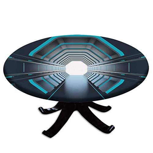 Elastic Edged Polyester Fitted Table Cover Tunnel with Neon Lights Passage Mercury Lunar Orbit Inspired Stardust Art Fits up 40 inch-44 inch Diameter Tables The Ultimate Protection for Your Table Blue Black