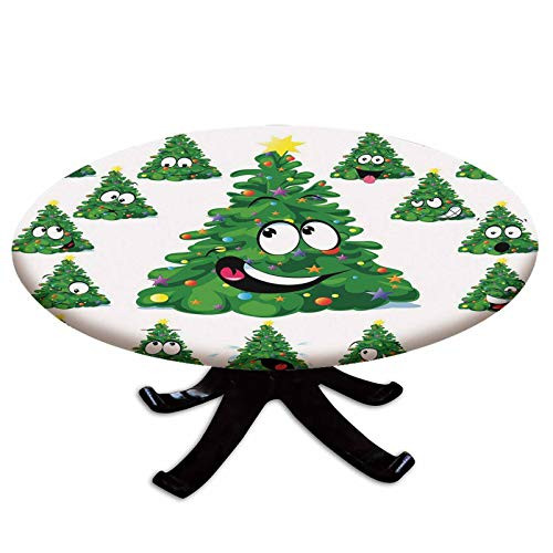 Elastic Edged Polyester Fitted Table Cover Christmas Tree Cartoon with Star and Different Funny Face Expressions Decorative Fits up 40 inch-44 inch Diameter Tables The Ultimate Protection for Your Table Green Elastic Edged Polyester Fitted Table Cover Christmas Tree Cartoon with Star and Different Funny Face Expressions Decorative Fits up 40 inch-44 inch Diameter Tables The Ultimate Protection for Your Table Green