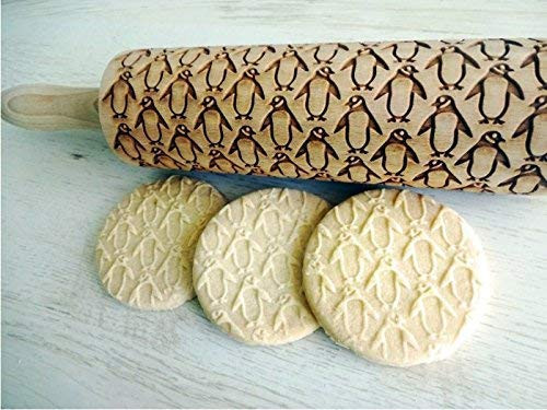 PENGUINS EMBOSSING ROLLING PIN LASER ENGRAVED DOUGH ROLLER with PENGUINS GIFT for FRIEND