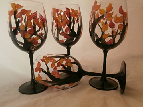 Hand painted fall leaves goblets. Great set. usa. Set of 4 goblets..12 ounces each.