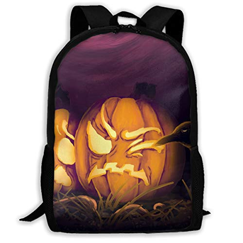 SARA NELL School Backpack Halloween Pumpkin And Crow Bookbag Casual Travel Bag For Teen Boys Girls SARA NELL School Backpack Halloween Pumpkin And Crow Bookbag Casual Travel Bag For Teen Boys Girls