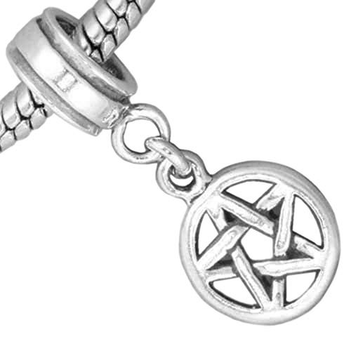 Star Pentagram Pentacle 925 Solid Sterling Silver European Dangle Bead Charm Jewelry Making Supply Pendant Bracelet DIY Crafting by Wholesale Charms