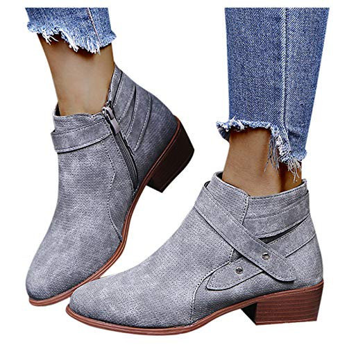 Ankle Boots for Women Low Heel Wamajoly Womens Chunky Block Heels Booties with Side Zipper  Closed Pointed Toe Snakeskin Print Ankle Boots Grey