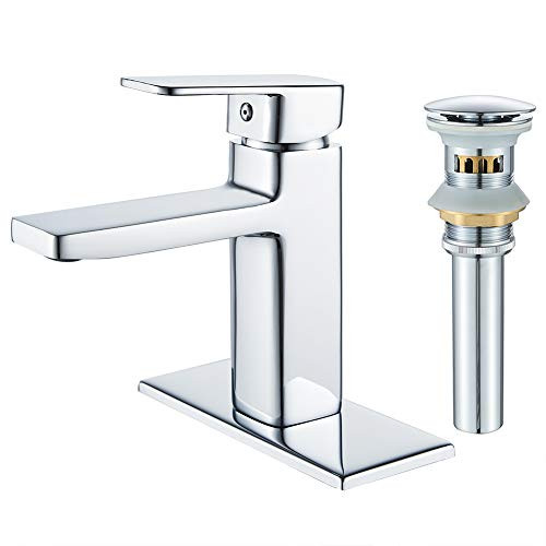 Chrome Bathroom Faucet Single Handle Modern Square Single Hole Bathroom Sink Faucet Deck Mount Lines Lavatory Faucet