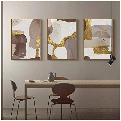 artppolr Abstract Luxury Stone Nordic Decorative Painting Golden Color Block Canvas Wall Picture Printing Poster Living Room 30x40cmx3 No Frame