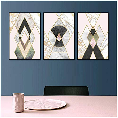 artppolr Abstract Wall Art Geometric Marble Pink Colorful Blocks Canvas Painting Poster Prints Pictures Living Room Home Decor 30x40cmx3 No Frame