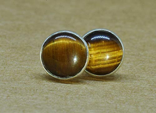 Tiger eye earrings  6 mm Tigers eye jewelry in sterling silver