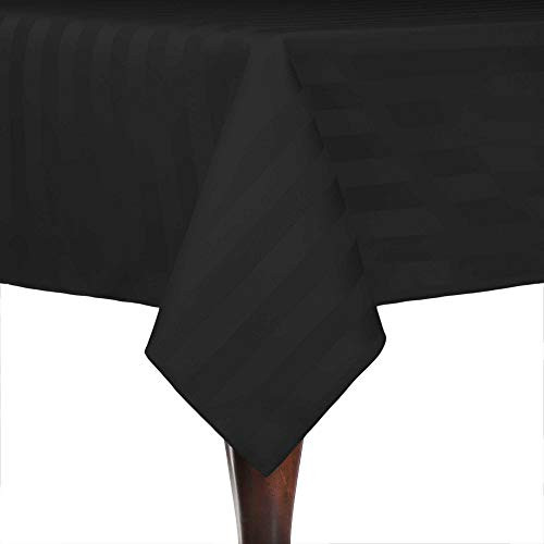 Ultimate Textile Satin-Stripe 84 x 84-Inch Square Tablecloth Black