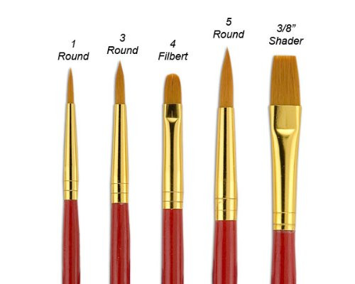 Fundamentals Paint Brush Set Short Handled For Decorative Arts, Watercolor, Acrylic, Oils, Set Of 5 Decorative Art Paint Brushes - Set No. 8