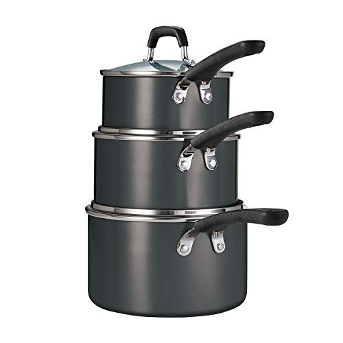 3-Piece Stackable Nonstick Sauce Pan Set-Grey  Pots and Pans Set  Cookware Sets Hard Anodized Nonstick Cookware Set With Black Handles Stainless Steel