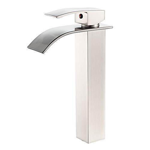 VOTON Bathroom Vessel Faucet Tall Body Brushed Nickel Waterfall Single Handle One Hole Lavatory Sink Bowl Mixer Tap