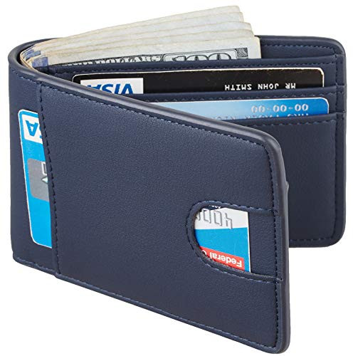 Casmonal Mens Leather Wallet Slim Front Pocket Wallet Billfold RFID Blocking  TeNapa Blue
