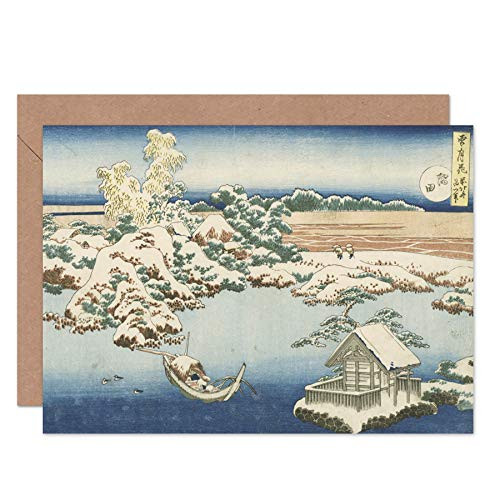 Hokusai Sumida River in Snow Japanese Painting Fine Art Greeting Card Plus Envelope Blank Inside