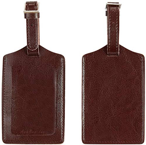 AshBro Inc. Leather Luggage Bag Tags Luggage Tags for Suitcases Travel ID Identification Labels Set for Bags  and  Baggage Travel Tag Bag Tag Leather Luggage Tag Suitcase Tags Identifiers Privacy Coffee