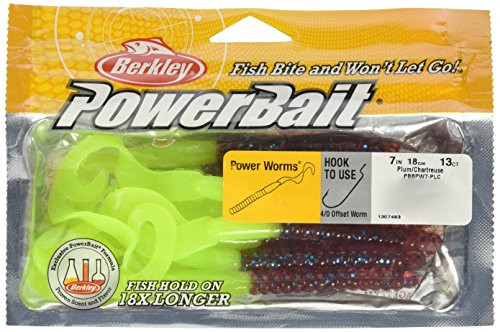 Berkley PowerBait Power Worms Plum Chartreuse 7 inch  13 Count