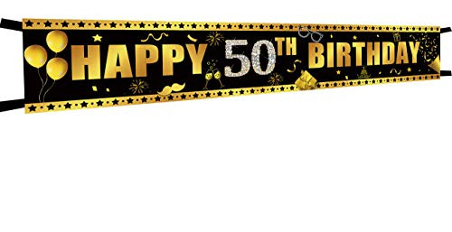Large Gold Black Happy 50TH Birthday Banner 50TH Birthday Banner 50TH Birthday Party Supplies for Yard Decorations