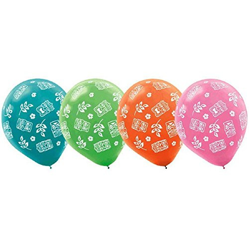 Sun-Sational Summer Luau Party Assorted Colors Tiki Printed Balloon Decorations, 15 Pieces, Latex, Wild Wild West Indian Tiki Theme, 12" by Amscan