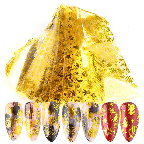 Snowflake Nail Foil Transfer Sticker Holographic Gold Snowflakes Nail Art Foils Christmas Nail Art Stickers Winter Xmas Nail Decals Snowflake Snowman Design Nail Foils Nail Art Decorations  10 Pcs