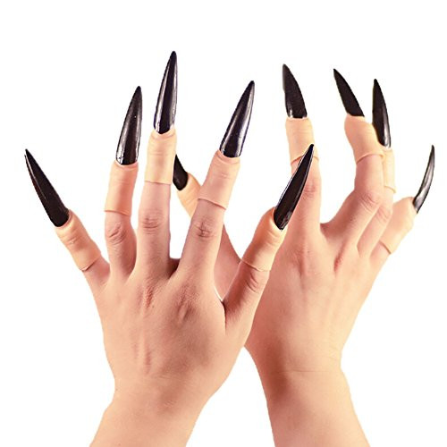 Smartcoco 10pcs Zombie Witch Fake Fingers Nail Set Cover Halloween Costume Party Decoration Prop Witch Ghost Fake Finger Claws