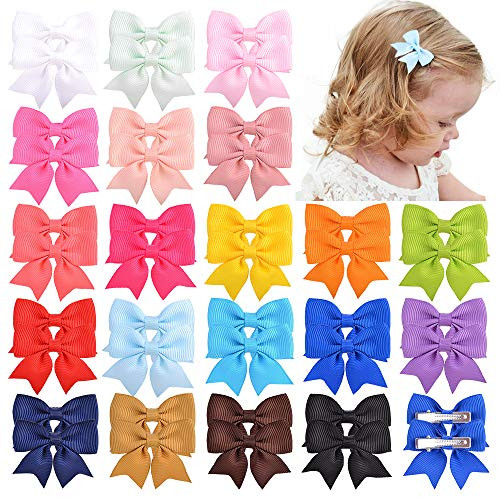 40pcs Baby Girls 2inches Grosgrain Boutique Solid Color Ribbon Hair Bows Alligator Clips Hair Accessories for Teens Infants Kids Toddlers Children and Big Girls