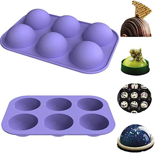 2Pcs 6-Cavity Semi Sphere Silicone Mold Baking Mold for Making Hot Chocolate Bomb Cake Jelly Dome Mousse  purple