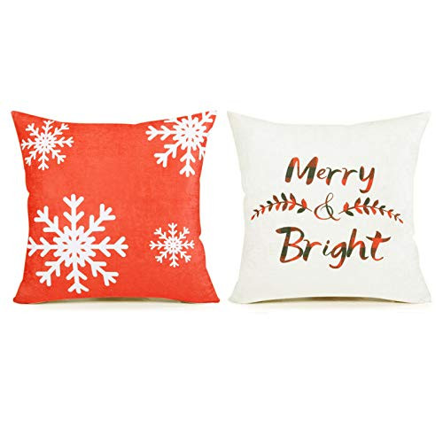 Christmas Red Pillow Covers 18x18 Set of 2 Double Sided Christmas Cushion Covers Marry Bright Snowflake Truck Throw Pillow Covers Winter Holiday Decor