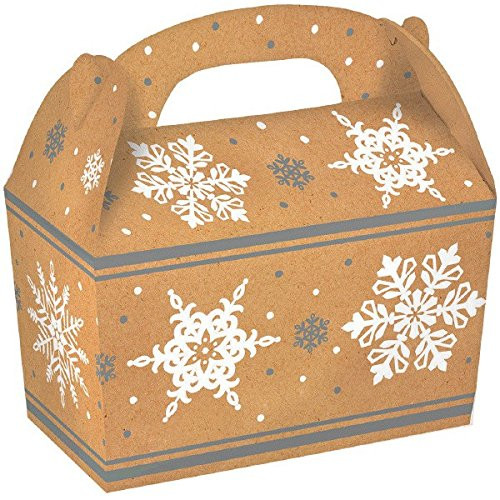 Amscan 5 Count Christmas Snowflakes Kraft Cardboard Gable Boxes 4-1 2 inch by 4 3 4 inch by 2-3 8 inch Multicolor