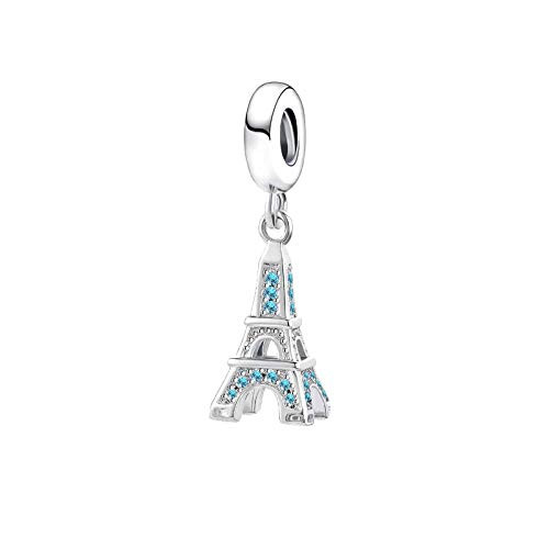 MZC Jewelry Paris Eiffel Tower Dangle Charm Vacation I Love Travel Blue March Birthstone Beads for Charms Bracelets for Women Girl Wife Mom Grandma Sister Birthday