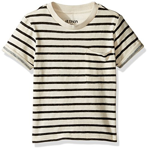 HUDSON Boys  Little Slub Jersey Pocket Tee with Back Seam White Black 6