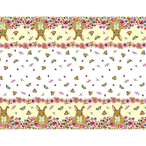 Floral Easter Bunny Rectangular Plastic Table Cover 54 inch x 84 inch 1ct
