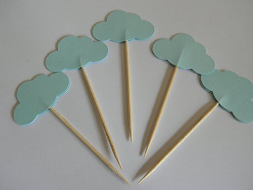 24 blue cloud cupcake toppers food picks baby boy shower decor party supply
