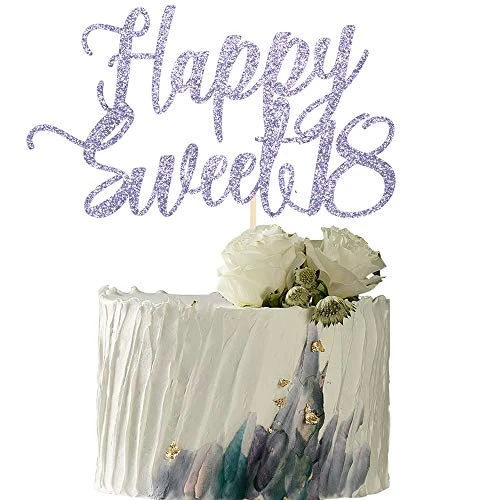 YUINYO Happy Sweet 18 Cake Topper -Cheers to 18 Year - Happy 18th Birthday Cake Topper- Sweet Eighteen  18th Wedding Anniversary Party Decoration  Silver