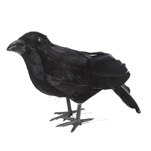 FLAMEER Realistic Crow Prop Bird Statue Halloween Realistic Black Feathered Crows Lawn Ornament Bird Repellent Outdoor