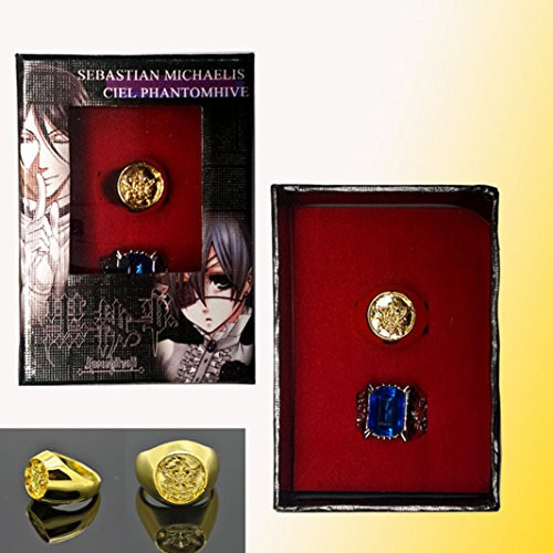 Black Butler Kuroshitsuji Ciel Phantomhive Cosplay Blue Golden Crystal Couples 2 Ring Black Butler Kuroshitsuji Ciel Phantomhive Cosplay Blue Golden Crystal Couples 2 Ring