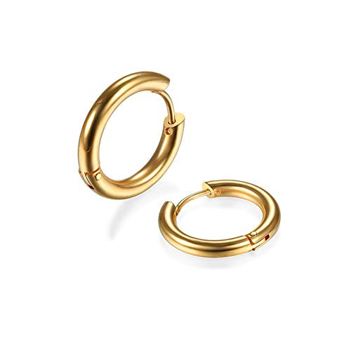 2Pcs 316L Surgical Stainless Steel Huggie Hoop Earrings 14mm Gold Plating Earrings Hoop Hypoallergenic Cartilage Helix Lobes Hinged Sleeper Earrings for Men Women Gold 14mm