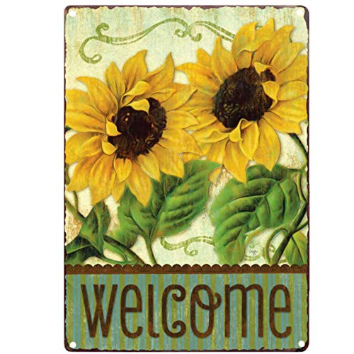 TISOSO Welcome Sunflowers Retro Vintage Tin Bar Sign Country Home Decor for Living Room Bedroom Bathroom 8X12Inch