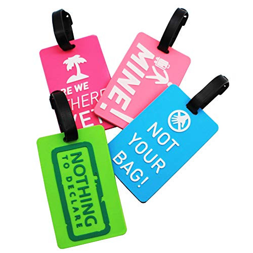 Mziart Fun Luggage Tags Set of 4 Personalized Bag Tags Suitcase Tags Baggage Labels Travel ID Identifiers Name Tags for Women Men