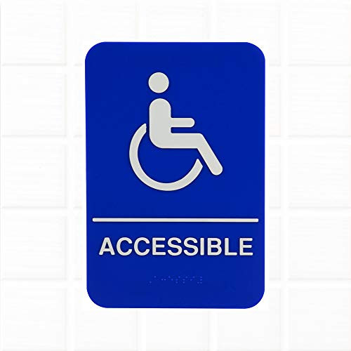 ADA Handicap Accessible Sign with Braille - Blue and White 9 x 6-inches Handicap Accessible Sign for Door Wall ADA Compliant Restroom Signs ADA Bathroom Signs by Tezzorio