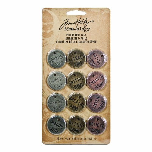 Metal Philosophy Tags by Tim Holtz Idea-ology, 12 Tags per Pack, 1 Inch, Antique Finishes, TH92678