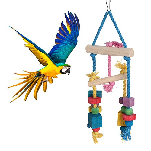 TOPINCN Bird Hanging Swing Colorful Blocks Parrot Biting Chewing Playing Toy Cage Accessory Parrot Hanging Cage Perch Blocks Toy
