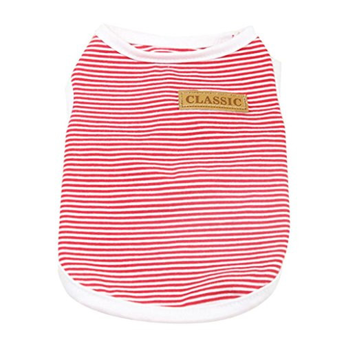 Howstar Pet Shirt Dog Cat Clothes Puppy Classic Vest Striped T-Shirt Pet Summer Apparel Red XL Howstar Pet Shirt Dog Cat Clothes Puppy Classic Vest Striped T-Shirt Pet Summer Apparel Red XL